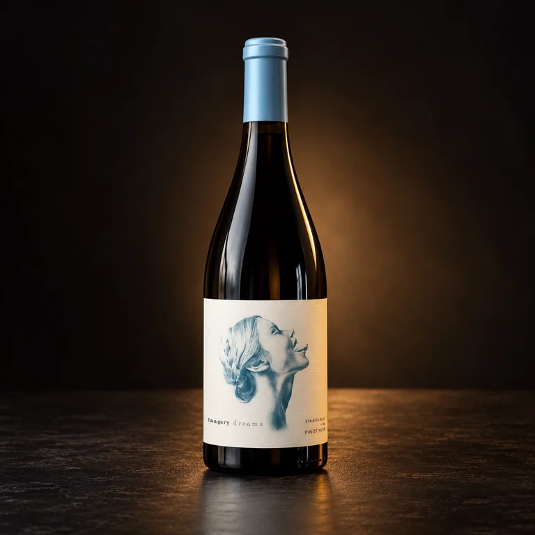 Stargazing Pinot Noir bottle with a blue cap and illustrated label